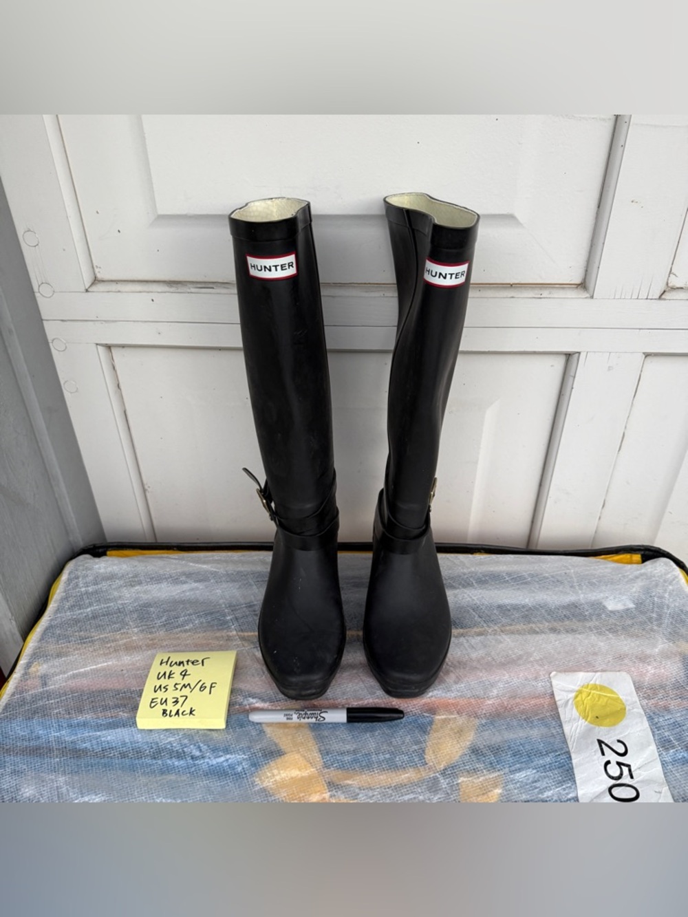 Hunter Black Women's Wedge Rain Boots with Buckle Strap black EU37